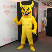 Yellow Devil mascot costume character dressed with a Suit Pants and Foot pads - £916.05 GBP