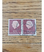 Netherlands Stamp Queen Juliana 10c Used Brown Strip of 2 - $2.49