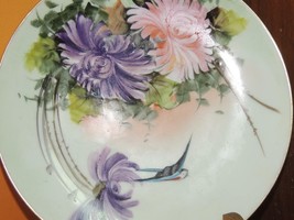 Porcelain 7.5&quot; Plate decorative Flowers bluebird dahlia Nordmeyer German... - $17.99