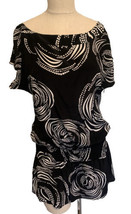 WHBM Black &amp; White Geometric Rose Silk Tunic Women’s Size Medium - $23.74
