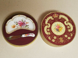 Vintage Royal Crown Derby Posies Bone Butter Dish &amp; Matching Butter Knife 1966 - £22.50 GBP