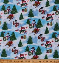 Cotton Snowmen Winter Christmas Snow Sleds Fabric Print by the Yard D405.47 - £25.15 GBP