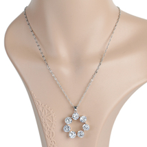 Silver Tone Necklace With Circular Swarovski Style Crystal Pendant - $29.99
