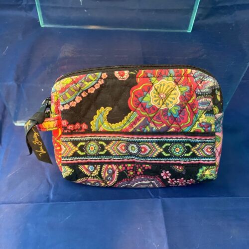 Vera Bradley Small Cosmetic Bag Quilted Fabric Symphony in Hue Black 2009 Lined - £9.72 GBP