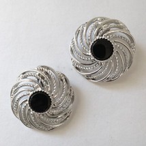 Sarah Coventry Earrings Clip On LARGE Pinwheel Swirl Mystic Silver Tone ... - $19.79