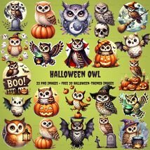 Watercolor Halloween Owl Clipart Bundle | Spooky PNG Images (Digital Dow... - $2.46 CAD
