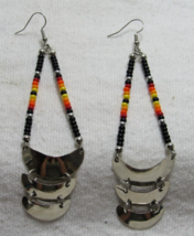New Mini 3 Panel Gorget Earrings in Nickel Silver w/ Black Beads Charley... - $59.39