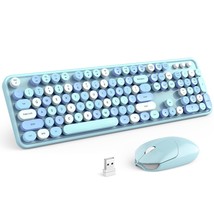 Wireless Keyboard And Mouse Combo, Blue Retro Keyboard With Round Keycaps, 2.4Gh - £58.51 GBP