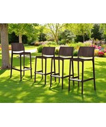 Set of Four 30&quot; Brown Faux Rattan Heavy Duty Plastic Low Back Outdoor Ba... - $1,795.81 CAD