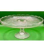 Jeannette Glass Harp Cake Plate 10&quot; Embossed Music Scroll - $27.00