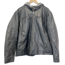 Guess Men&#39;s Faux Leather Hooded Moto Jacket Coat Black Gray Size XXL - £50.11 GBP