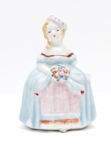 Occupied Japan Victorian Lady in Blue Dress With Bouquet of Flowers - $4.46