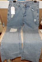 Woman&#39;s Jeans Ripped Distressed Fashion V 32 x 30 Wide Leg Inseam 12&quot; NW... - $29.49
