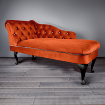 Regent Handmade Tufted Pumpkin Orange Velvet Chaise Longue Bedroom Accen... - £254.99 GBP