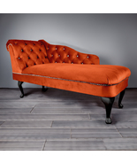 Regent Handmade Tufted Pumpkin Orange Velvet Chaise Longue Bedroom Accen... - £255.03 GBP