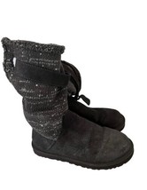 Ugg Australia Womens Boots Gray Sparkle Classic Cambridge Knit Buckle Suede Sz 8 - £22.24 GBP