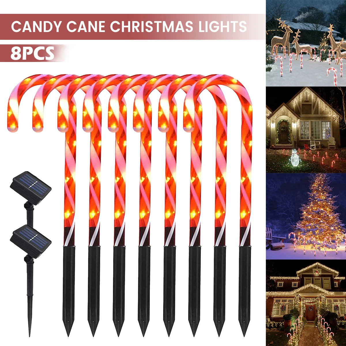 8PCS Outdoor Solar Light Christmas Candy Cane Lights Pathway Marker Lights Water - £147.08 GBP