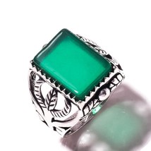 Green Onyx Rectangle Flat Gemstone 925 Silver Overlay Handmade Ring US-7.25 - £13.59 GBP