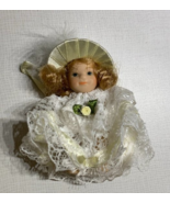 Vintage Brunette Small Porcelain Doll White Hat Dress Pantaloons Jointed... - £13.67 GBP