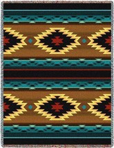 72x54 ANATOLIA Southwest Blue Brown Tapestry Afghan Throw Blanket - £50.49 GBP