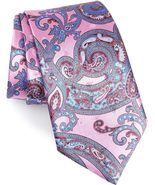  Ermenegildo Zegna Paisley Pink Italian Silk Tie - £129.74 GBP