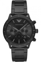 Emporio Armani AR11242 Mario Mens’ Classic Black Stainless Chrono Watch + Bag - $152.87