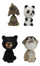 Whimsical Elephant Panda Black Bear And Wolf Set Of 4 Mini Bobblehead Fi... - £15.73 GBP