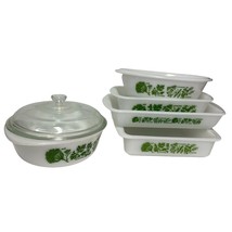 Glasbake Milk Glass Green Vegetable Design 77 Vintage Bakeware Very Nice - $15.63+