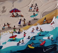 Lisa Levina Main Signée Original Acrylique sur Toile 5.5 x 5.5 Paysage Côtier - £138.63 GBP