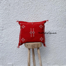 Handmade &amp; Hand-Stitched Moroccan Sabra Cactus Pillow, Moroccan Cushion, Red - £51.94 GBP
