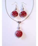 red silver Murano jewelry set Boho Murano handmade glass jewelry set ear... - $52.00