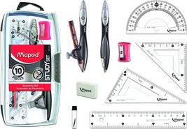 Geometry Set 10-PC Math School Metal Compass Triangles Ruler Protractor Pencil - £21.93 GBP