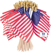 American Flags on Stick, 50 Pack 4 X6 Inch Small US Flags with Wooden Spear Tip  - £21.82 GBP