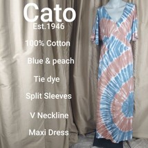 Cato Blue &amp; Peach Tie Dye 100% Cotton Maxi Dress Size S - £12.62 GBP