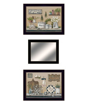 Set Of Three Farmhouse Kitchen 3 Black Framed Print Kitchen Wall Art with Mirror - £99.19 GBP
