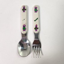 Vintage Christmas Barney Santa Cap Kid Fork Spoon 1993 Lyons Group - £15.86 GBP