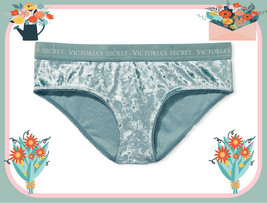 L Aqua Sage Dust Full Velvet Rare Victorias Secret Logo Heart Hiphugger Pantie - £9.82 GBP