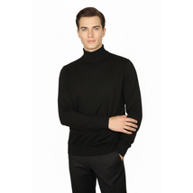Men's Sweater Knit By BRANGO Turkey Mock Neck Cotton Blend 21050 Black image 6