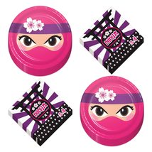 Pink Ninja Party Supplies - Ninja Girl Paper Dessert Plates and Ninja Design Nap - £9.84 GBP+