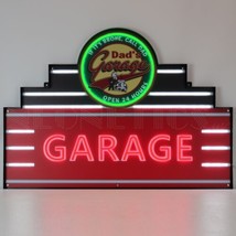 Dad&#39;s Garage Neon Sign Man Cave LED Flex Art Deco Marquee Neon Light Steel Can - £375.73 GBP