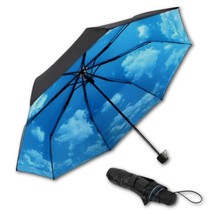 Blue Sky Umbrella Fun And Colorful Compact Folding Double Layer Nylon Rain Uv - £3.95 GBP