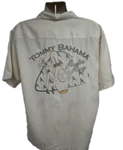 Tommy Bahama Beige Hawaiian Aloha Embroidered Silk Button Up Shirt Large Pocket - £79.12 GBP