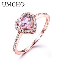UMCHO Pink Morganite Rings for Women 925 Sterling Silver Ring Heart Engagement W - £19.34 GBP