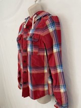 Hollister Womans S Red Scotch Plaid Cotton Canvas Button Front Hoodie Shirt - £14.85 GBP