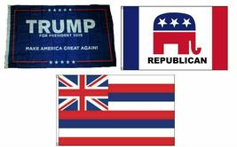 3x5 Trump #1 &amp; Republican &amp; State of Hawaii Wholesale Set Flag 3&#39;x5&#39; - £11.70 GBP