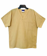 Crest Womens Medium Harvest Gold V Neck Short Sleeve Chest Pocket Scrub Top - $13.64 CAD