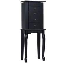 2 Colors Armoire Storage Standing Jewelry Cabinet with Mirror-Black - Color: Bla - £100.29 GBP