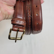 John Henry Oil Tanned Cowhide Belt Brown Sz 40 Uruguay Braided Detail Br... - $17.81