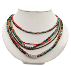 Beaded Seven Layer Boho Style Necklace Statement Pc Multicolor Southwestern 22&quot; - £5.49 GBP
