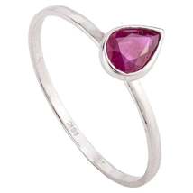 Solid 18k White Gold Dainty Pear Ruby Solitaire Ring for Her - £209.74 GBP